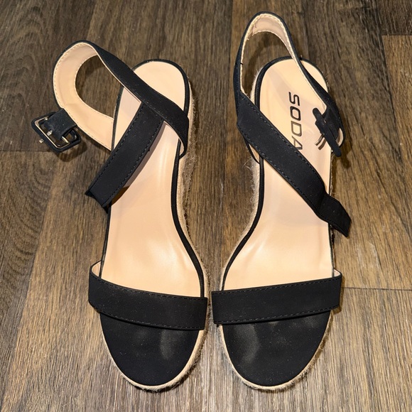 Soda Black and Tan Wedge Sandals - Picture 3 of 3